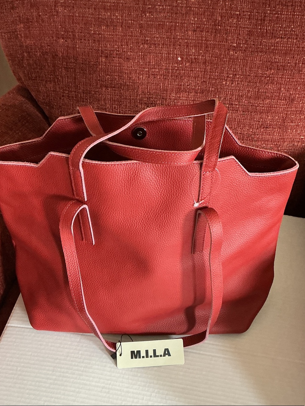 Red Leather Tote Bag